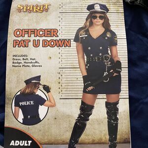 Police Officer Pat U Down Sexy Cop Costume Hat Cuffs Gloves Badge Size Large